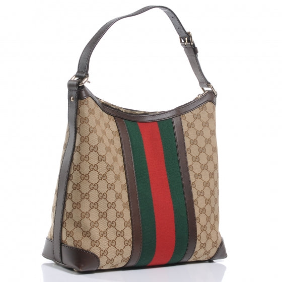 Gucci Monogram Vintage Web Medium Hobo Dark Brown 3 of 11