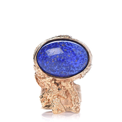 Saint Laurent Glass Cabochon Arty Ovale Ring 8 Gold Lapis 1 of 4