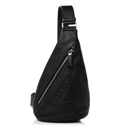 Prada Vitello Daino Logo Embossed Cross Sling Backpack Black 1 of 7