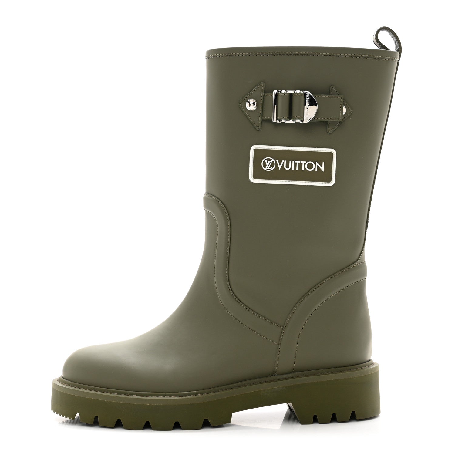 Louis Vuitton Rubber Calfskin Territory Flat Boots 37 Khaki 1 of 10