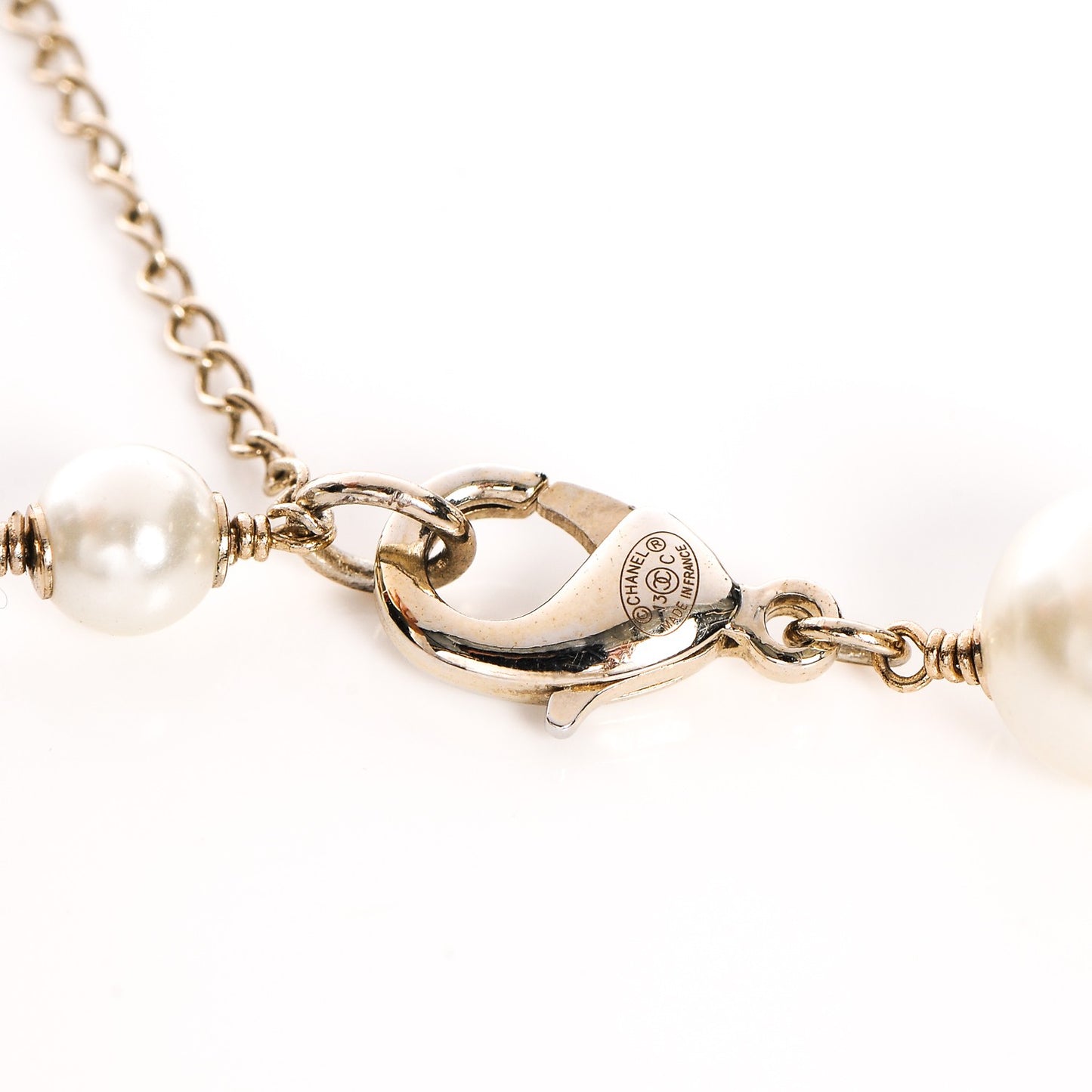 Pearl Bead Enamel CC Long Necklace Light Gold Black Ivory