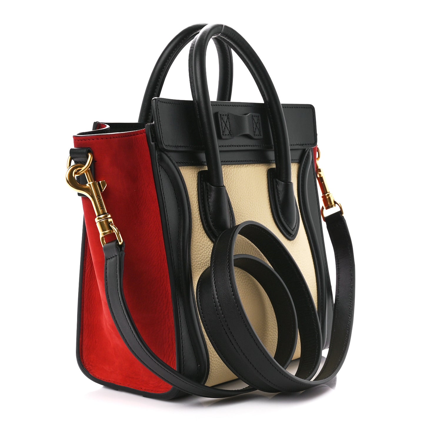 Drummed Calfskin Nubuck Nano Tri-Color Luggage Ruby