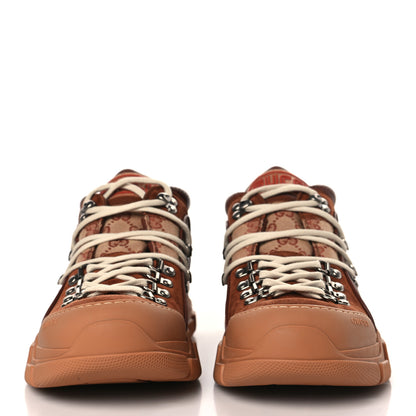 Gucci X SEGA Suede Calfskin GG Monogram Mens Flashtrek Sneakers 9.5 New Cuir Beige Ruggine 3 of 8