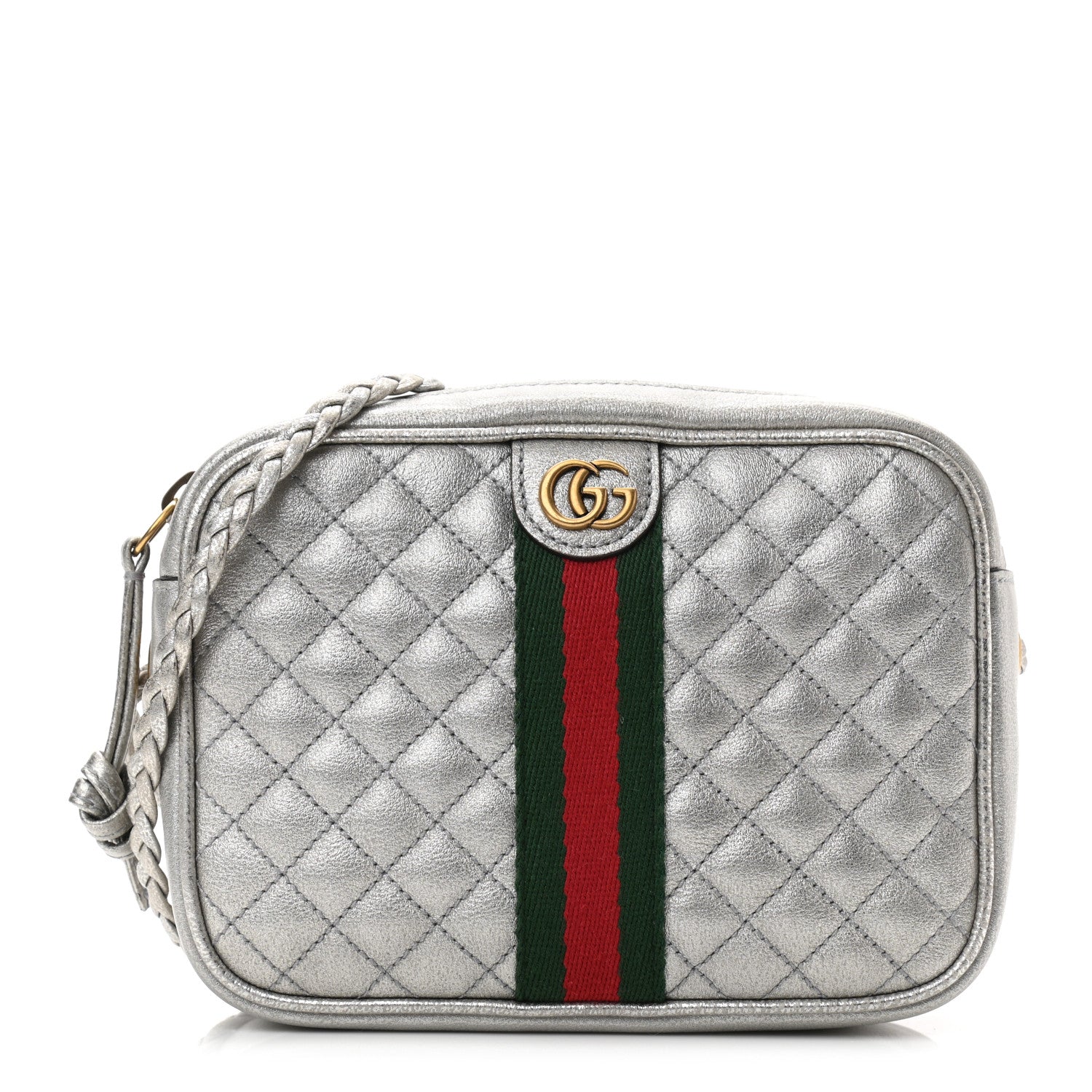 Gucci Laminated Nappa Web Trapuntata Mini GG Shoulder Bag Argento 1 of 9