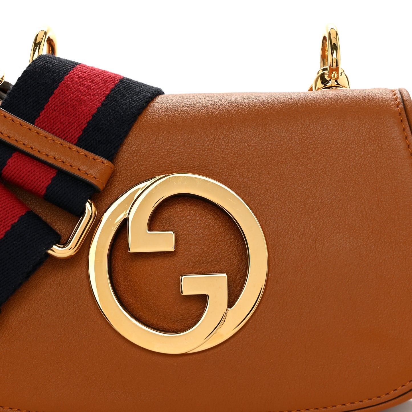 Roxy Calfskin Web Mini Blondie Shoulder Bag Cognac