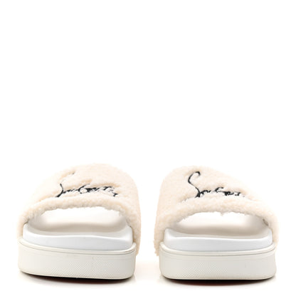 Christian Louboutin Faux Shearling Embroidered Pool Donna Flat Slide Sandals 36.5 White 2 of 10