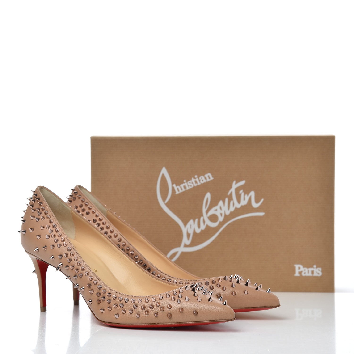 Christian Louboutin Nappa Studded Escarpic 70 Pumps 38.5 Nude Gold Rose 8 of 8