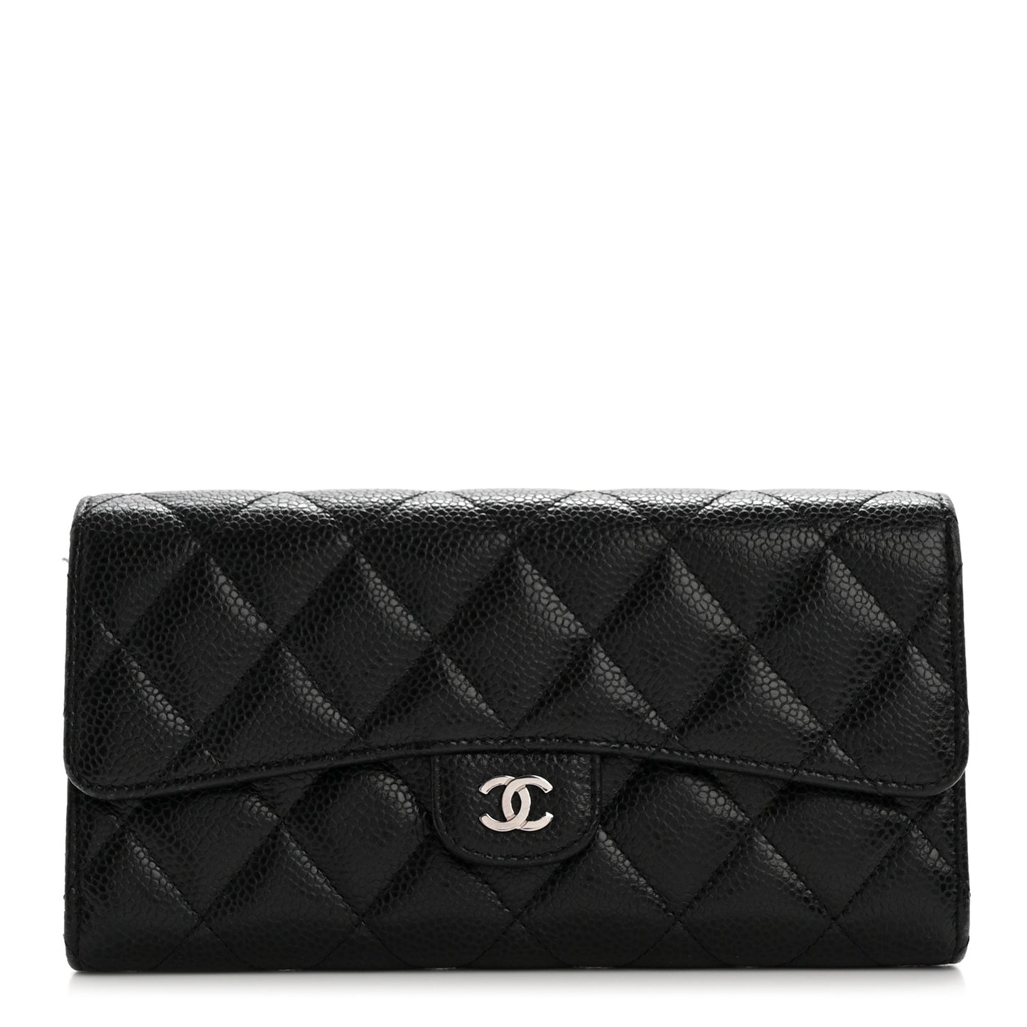 Caviar Quilted Large Gusset Flap Wallet Black