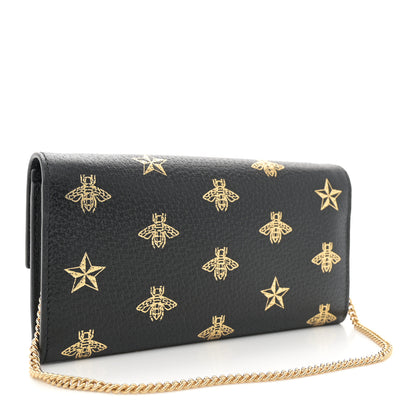 Gucci Grained Calfskin Bee Star Continental Chain Wallet Black 3 of 11