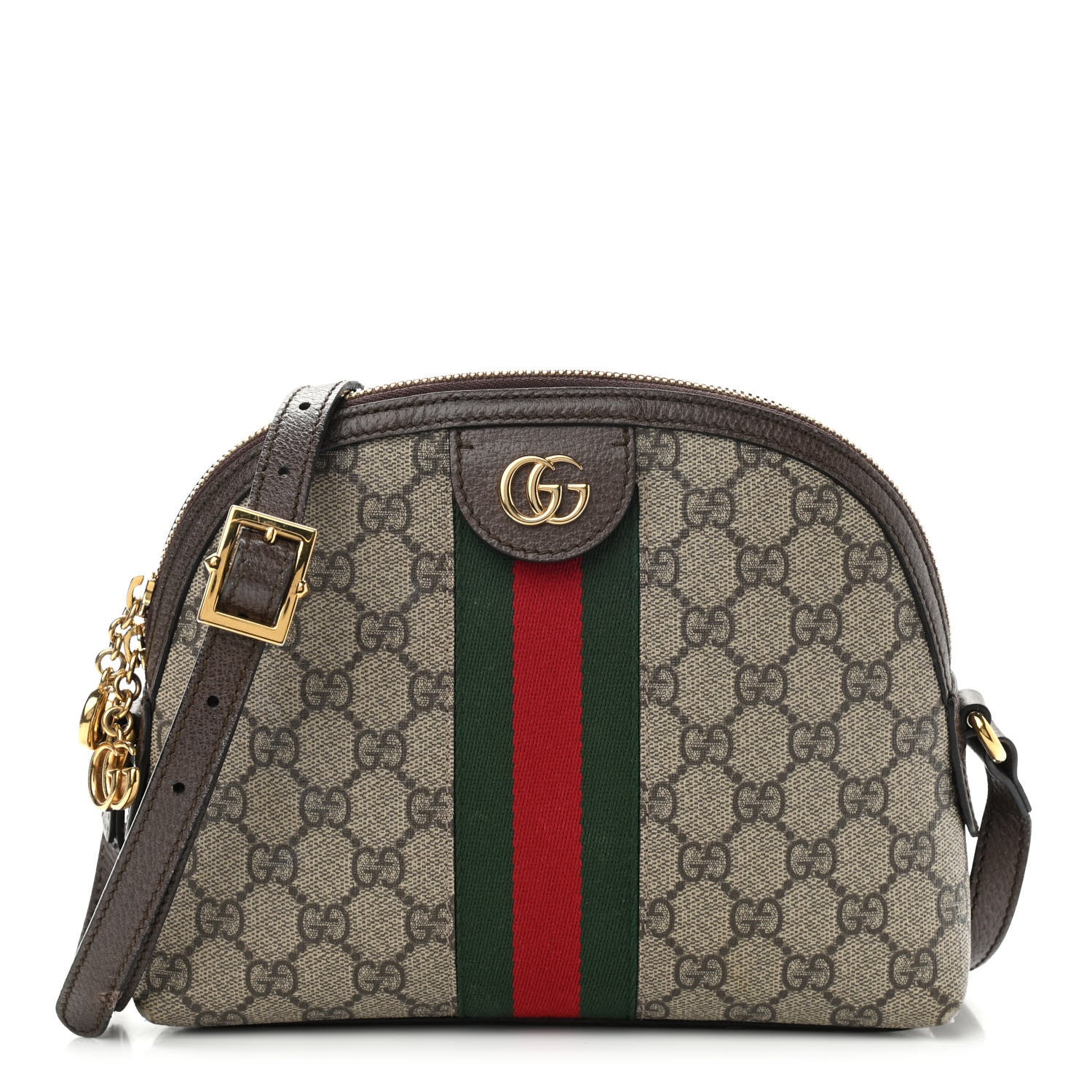 Gucci GG Supreme Monogram Textured Dollar Calfskin Web Small Ophidia Dome Shoulder Bag Beige Ebony New Acero 1 of 14