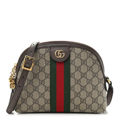 Gucci GG Supreme Monogram Textured Dollar Calfskin Web Small Ophidia Dome Shoulder Bag Beige Ebony New Acero 1 of 14