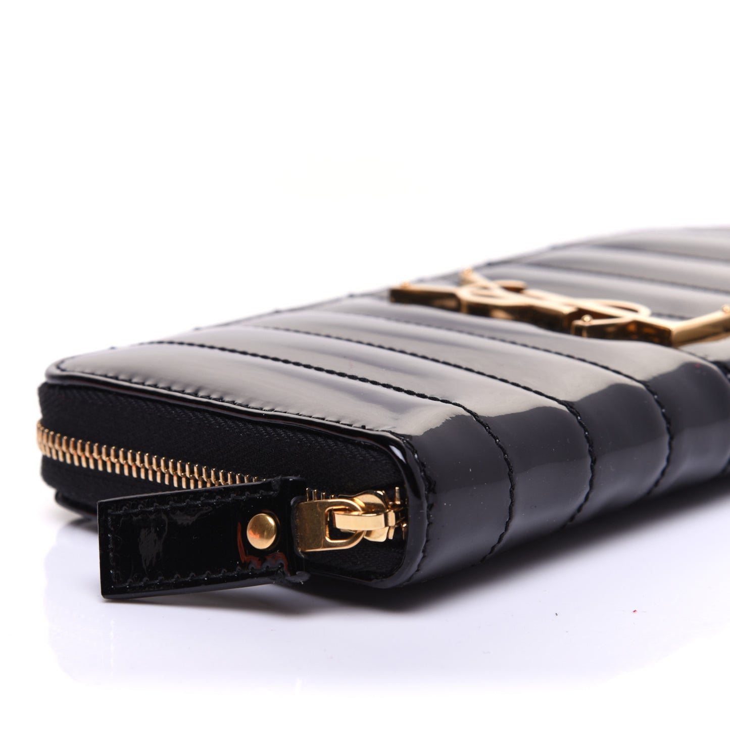 Patent Calfskin Matelasse Monogram Vicky Zip Around Wallet Black
