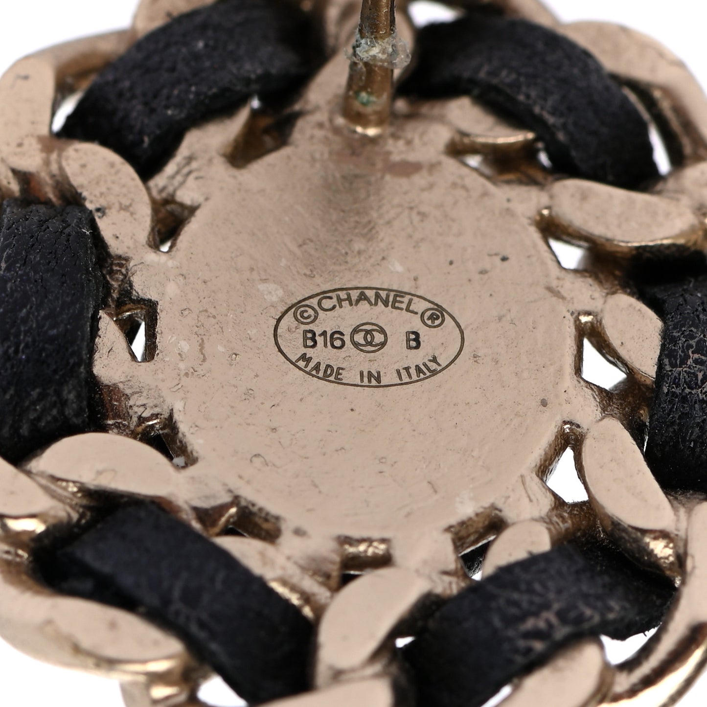Lambskin Chain Around CC Earrings Light Gold Black