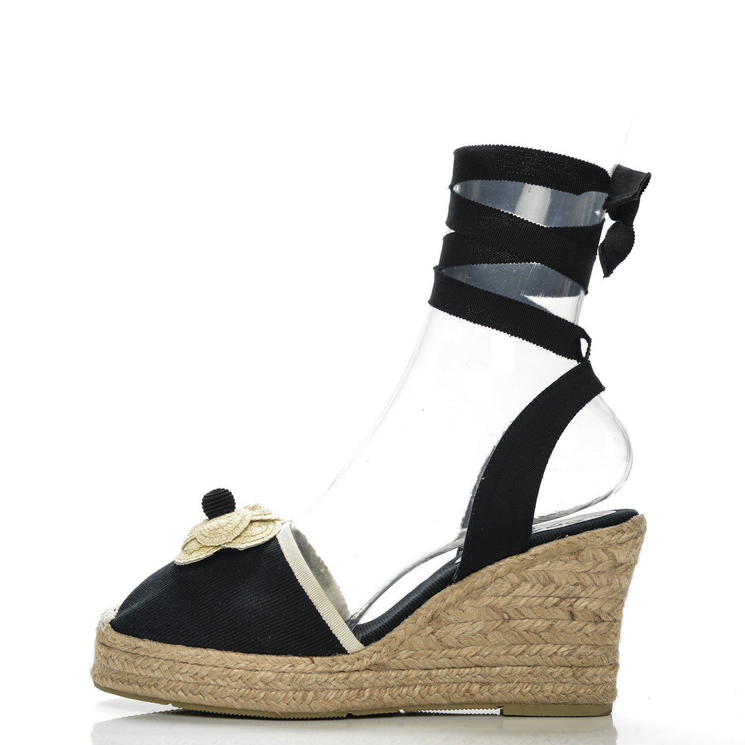Chanel Canvas Espadrille Flower Wedges 40 Black 1 of 9