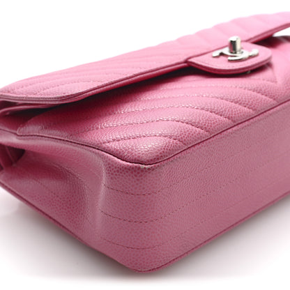 Chanel Caviar Chevron Quilted Medium Double Flap Pink 9 of 10