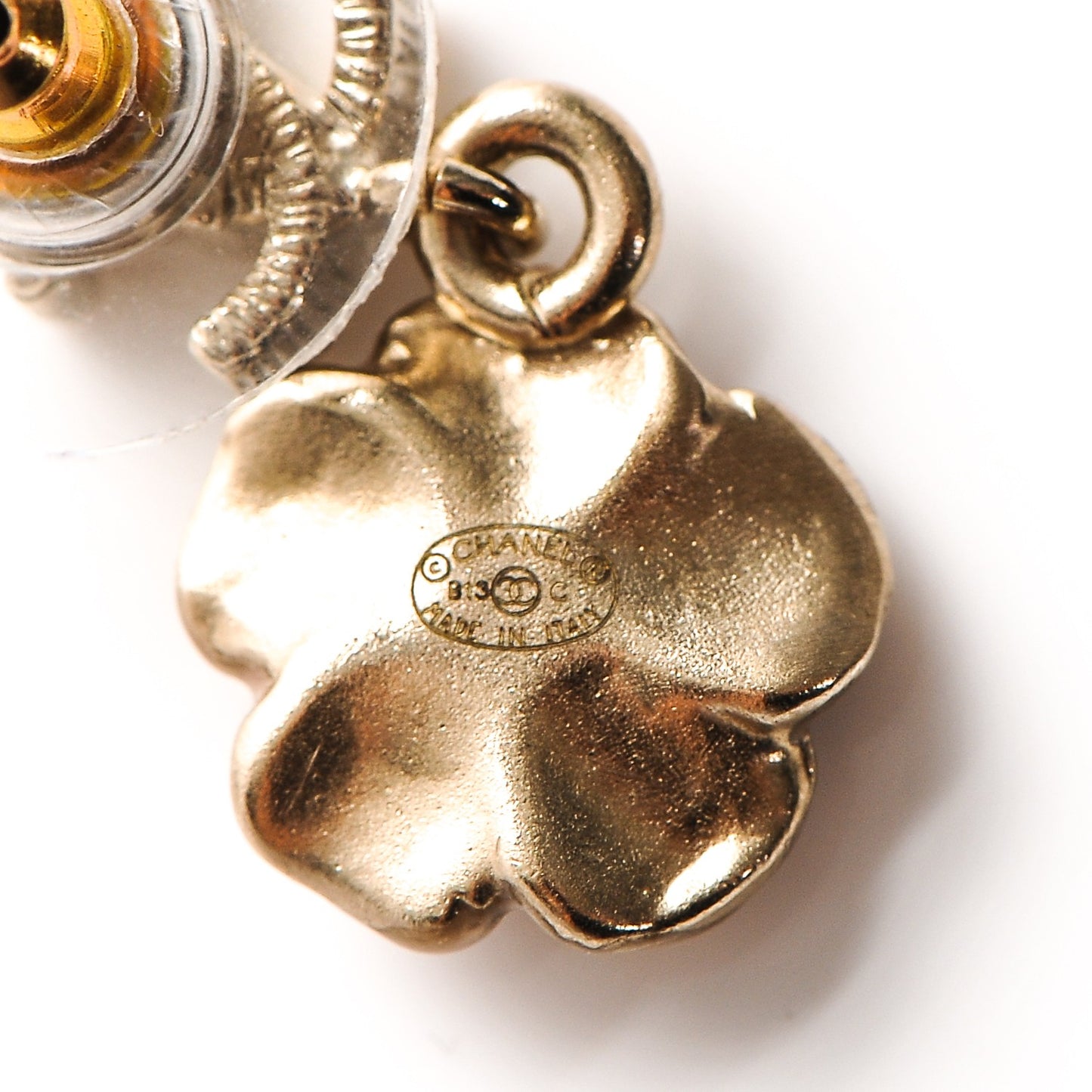 Enamel CC Camellia Drop Earrings Light Gold