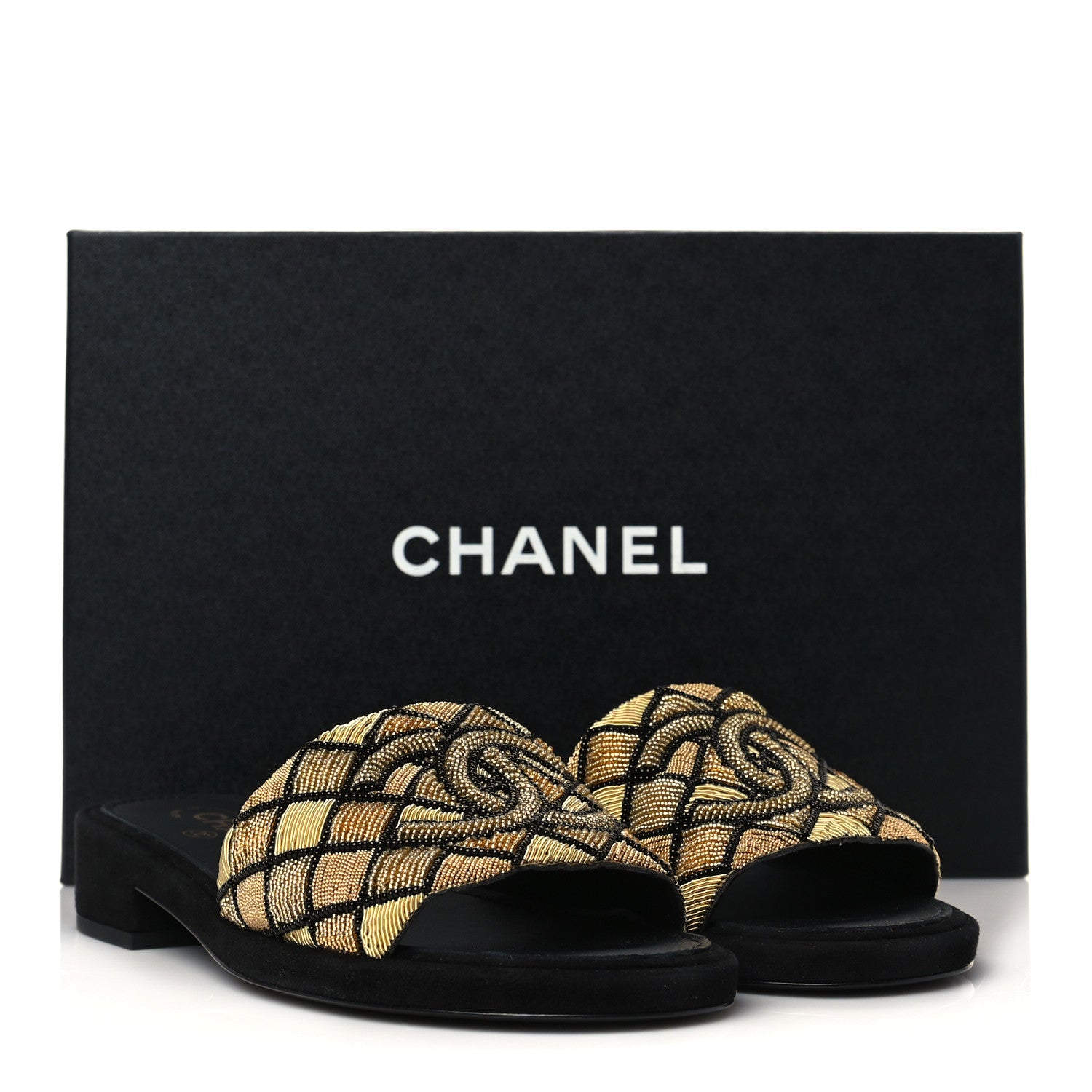Chanel Pearl Embroidery CC Mules 37.5 Gold Black 9 of 9