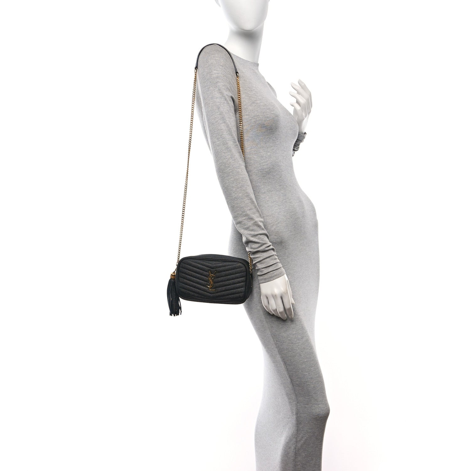 Saint Laurent Grain De Poudre Matelasse Monogram Mini Lou Camera Bag Black 2 of 9
