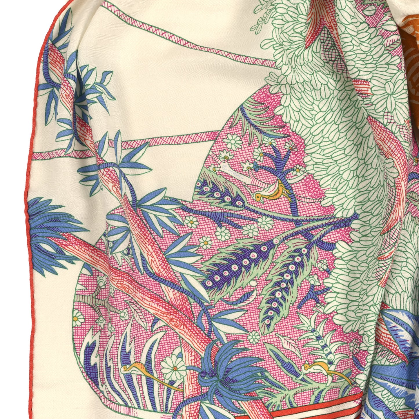 Cashmere Silk Acte III Scene I La Clairiere Shawl 140 White Rose Corail