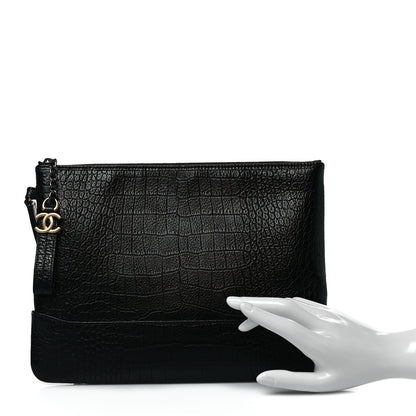 Chanel Calfskin Crocodile Embossed Quilted Medium Gabrielle Cosmetic Case Black 2 of 11