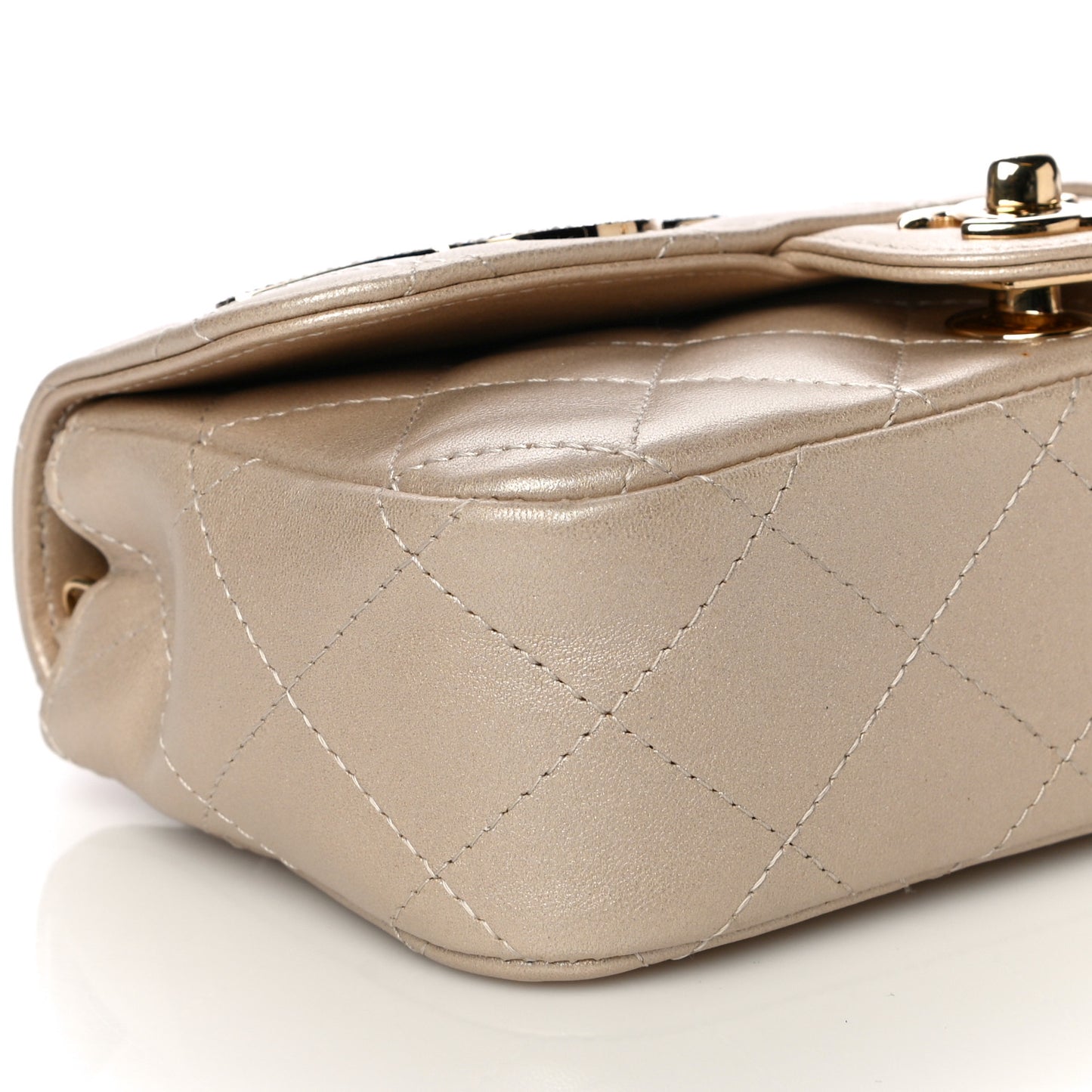 Metallic Lambskin Quilted Extra Mini V For Victory Flap Light Gold