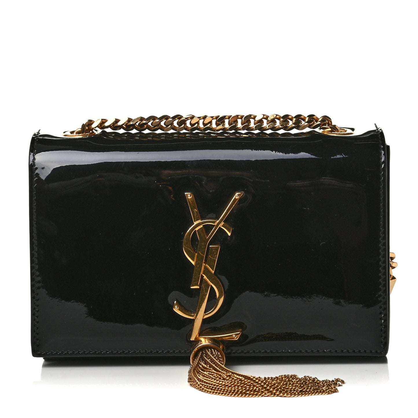 Patent Small Classic Monogram Kate Tassel Satchel Black