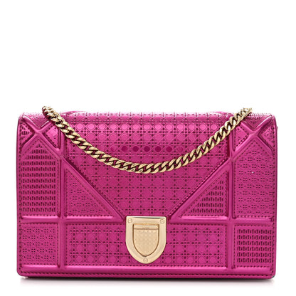 Christian Dior Metallic Patent Micro-Cannage Diorama Wallet on Chain Pouch Fuchsia 1 of 10