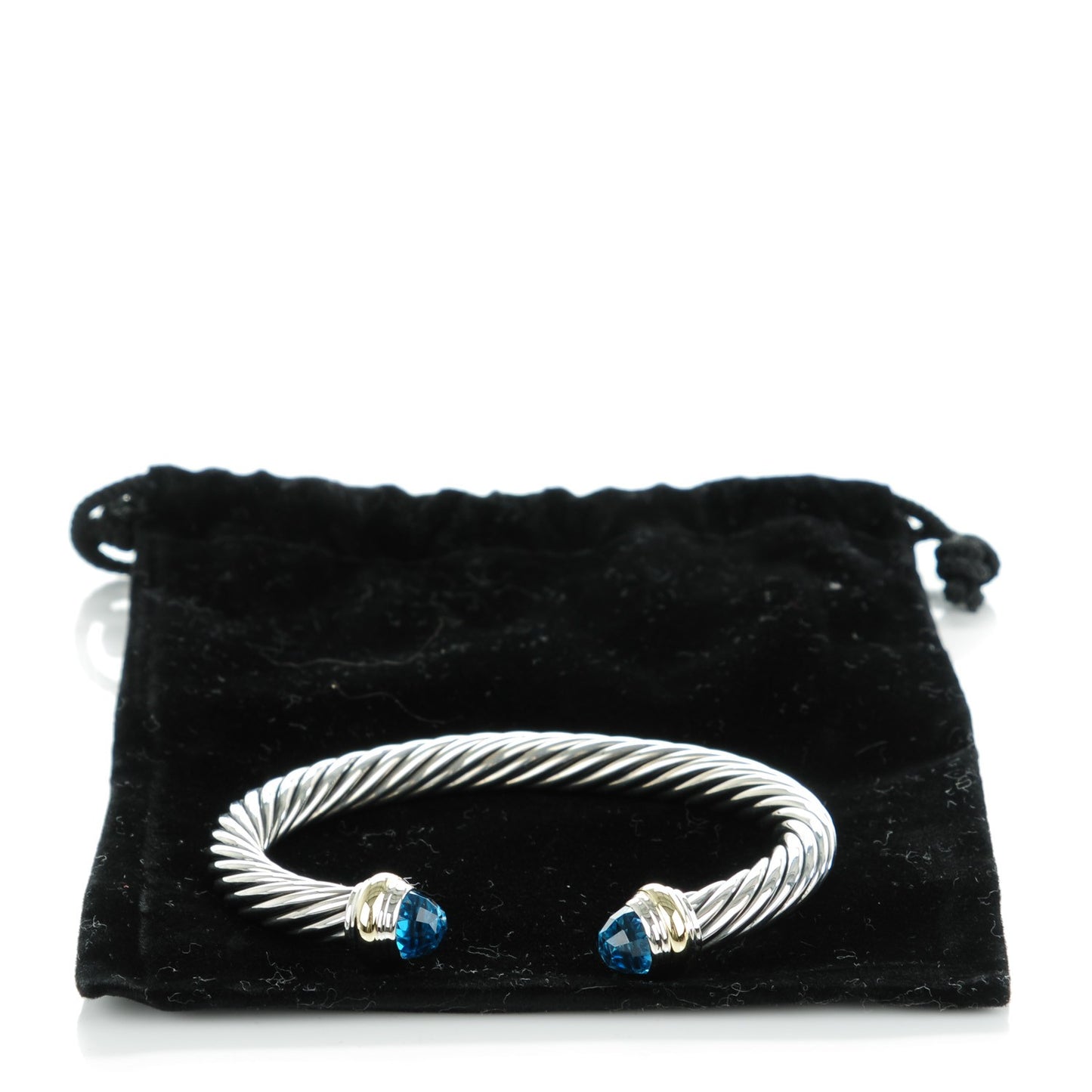 Sterling Silver 14K Yellow Gold Blue Topaz 7mm Cable Classics Bracelet