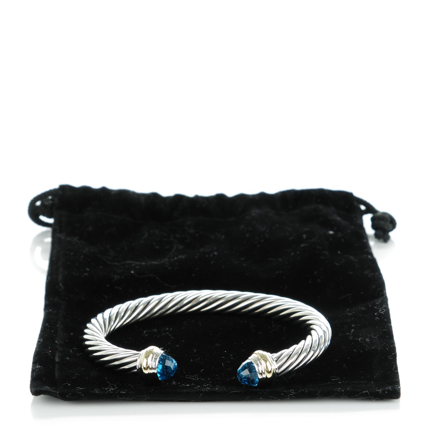 David Yurman Sterling Silver 14K Yellow Gold Blue Topaz 7mm Cable Classics Bracelet 5 of 5