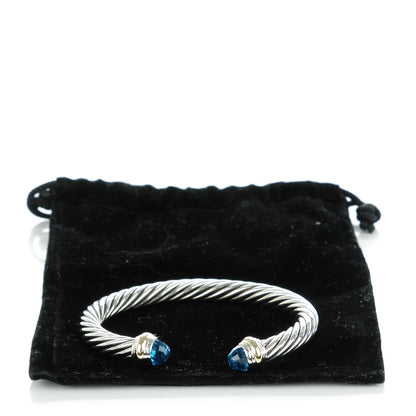 David Yurman Sterling Silver 14K Yellow Gold Blue Topaz 7mm Cable Classics Bracelet 5 of 5