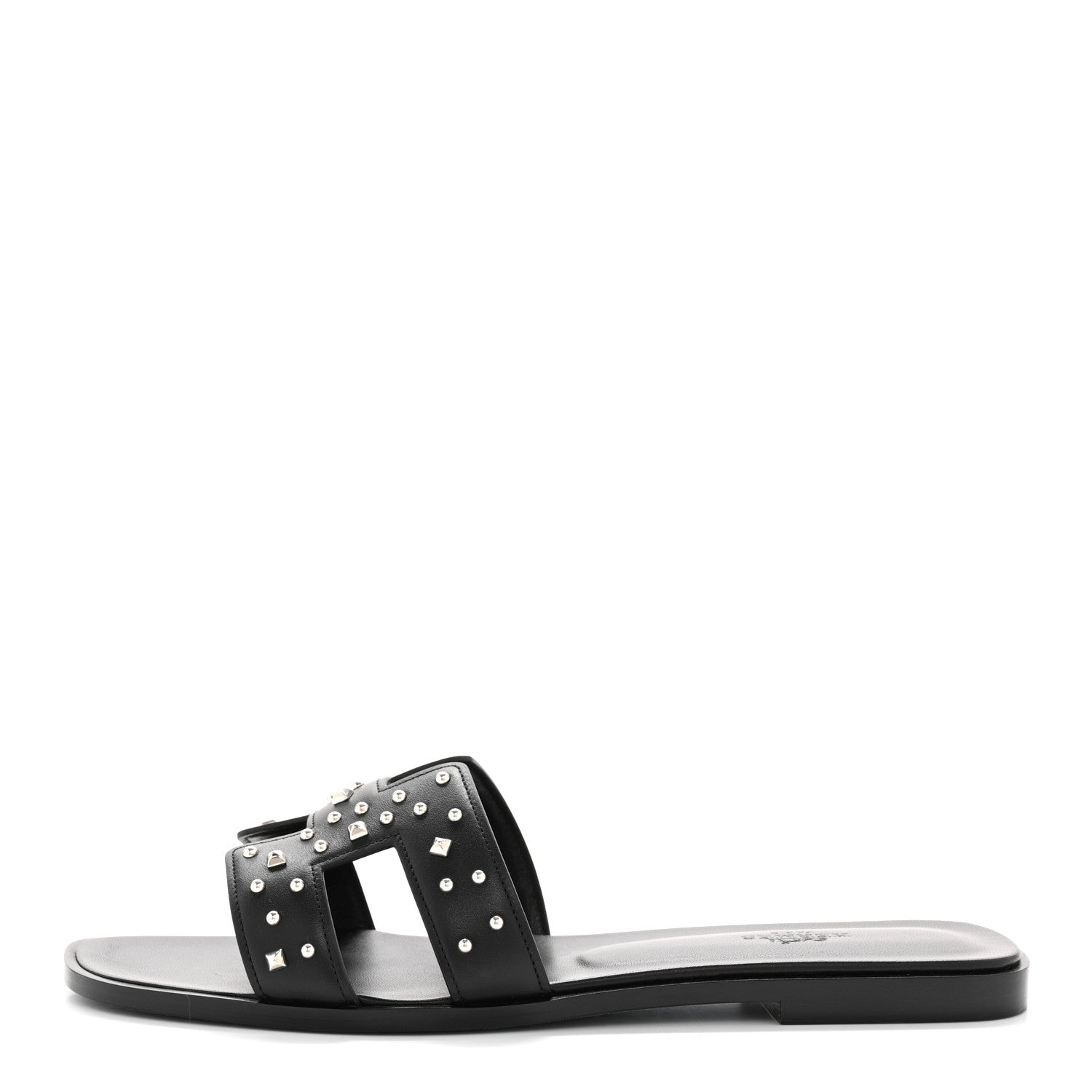 Hermes Calfskin Studded Oran Sandals 40 Black 1 of 11