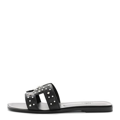 Hermes Calfskin Studded Oran Sandals 40 Black 1 of 11
