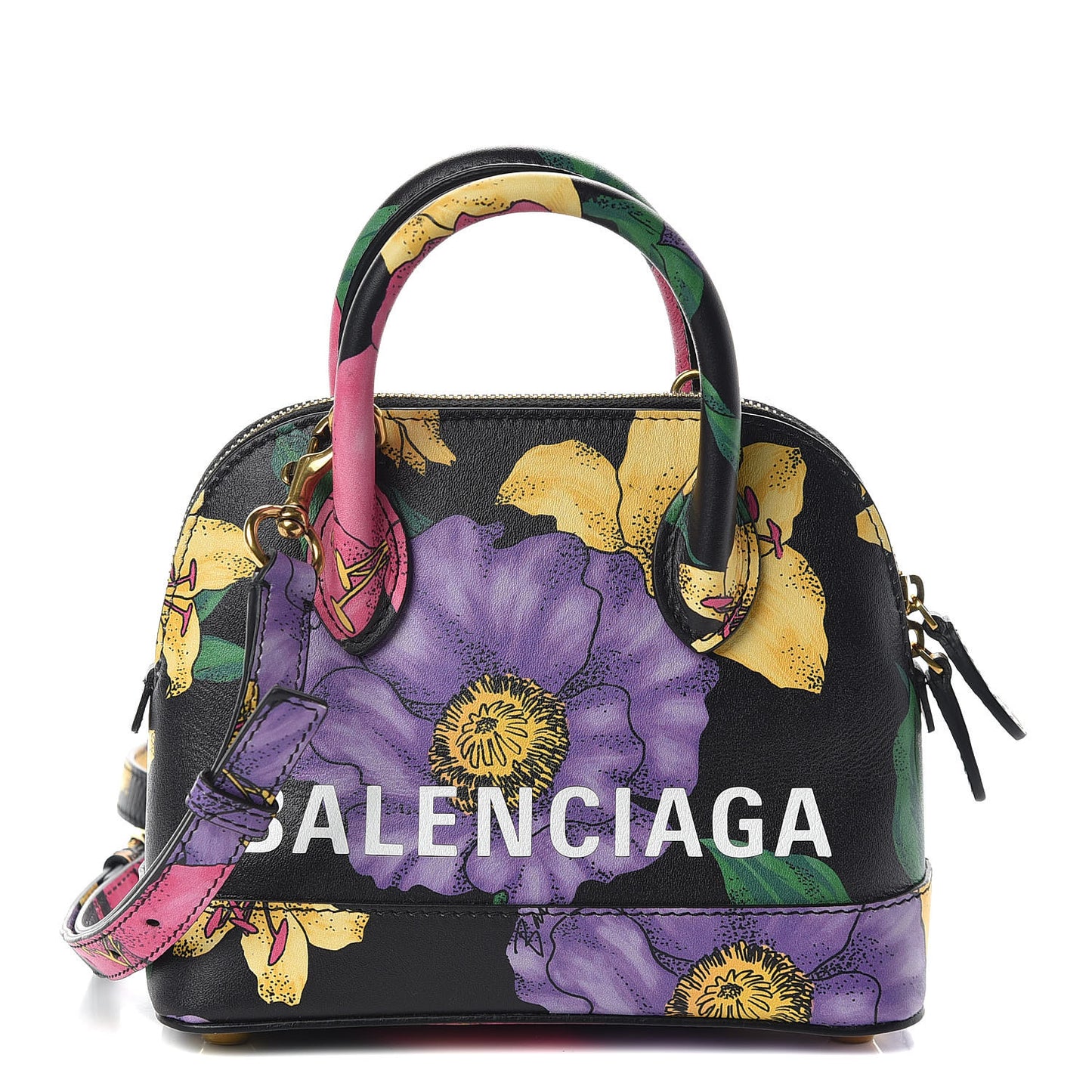 Smooth Calfskin Lush Floral Print XXS Ville Top Handle Bag Black Multicolor