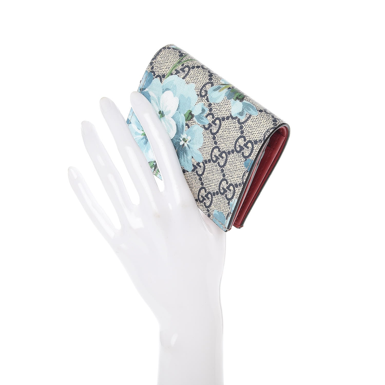 Gucci GG Supreme Monogram Blooms Card Case Wallet Beige Blue Navy Hibiscus Red 2 of 8
