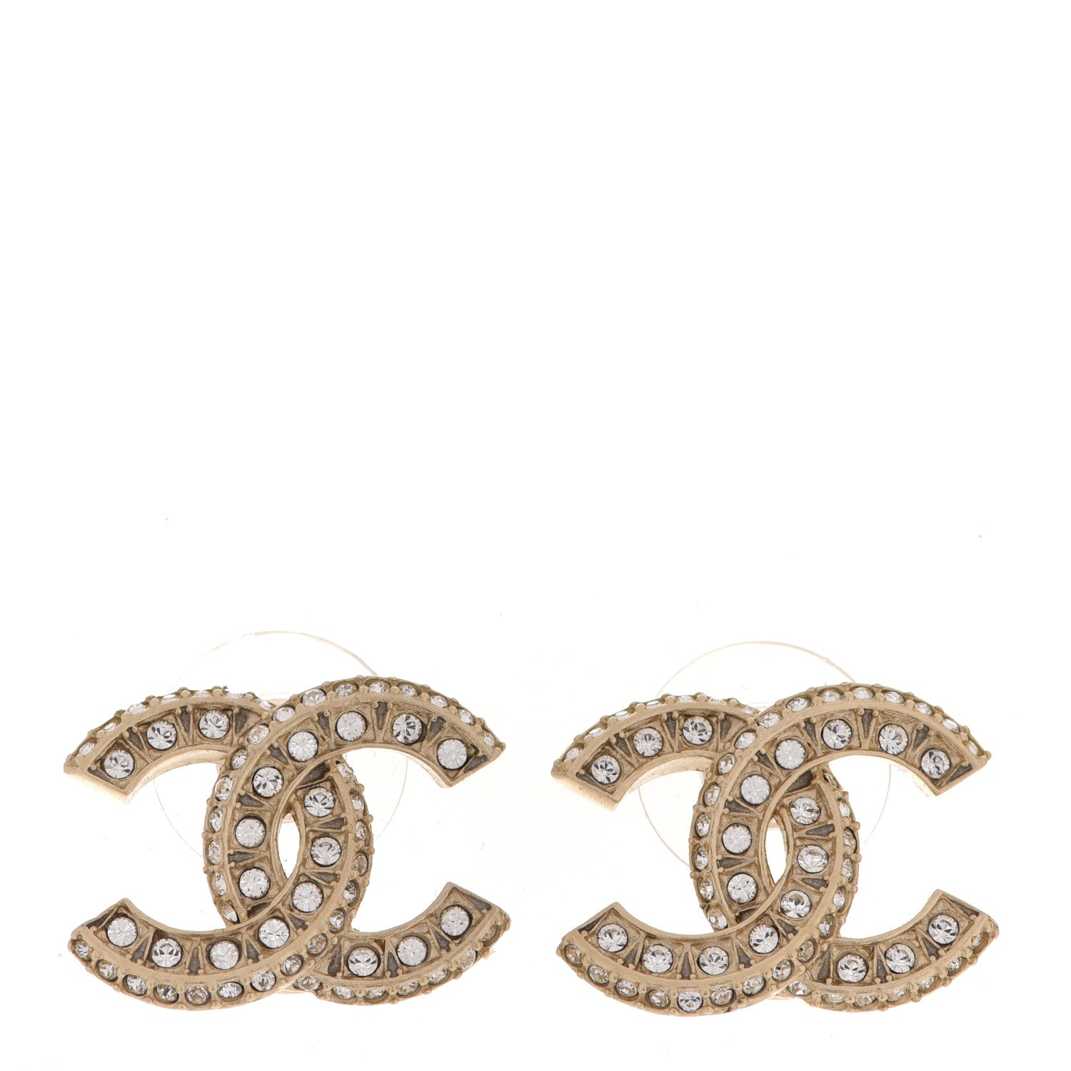 Chanel Crystal Timeless CC Earrings Light Gold 1 of 5