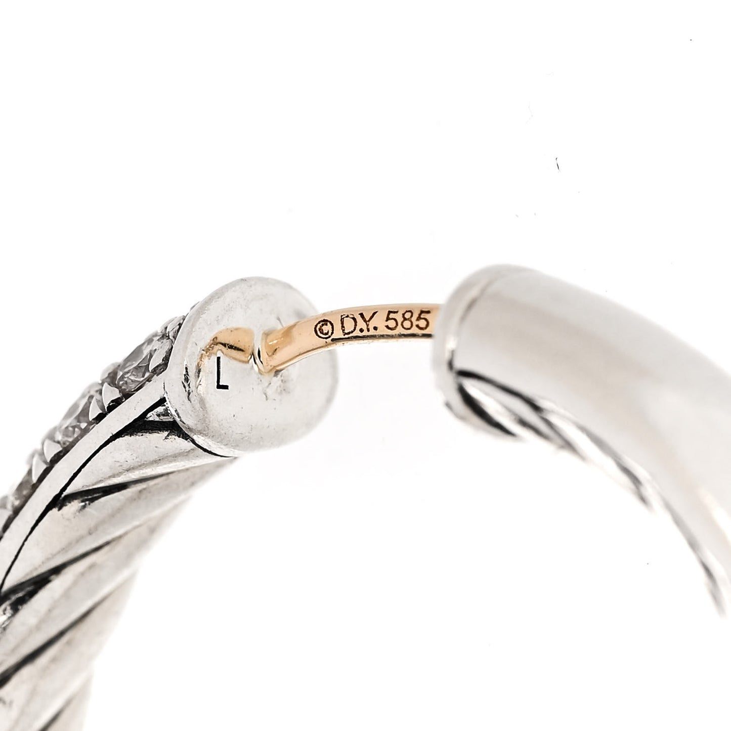 Sterling Silver Diamond 25mm Sculpted Cable Pave Hoop Earrings