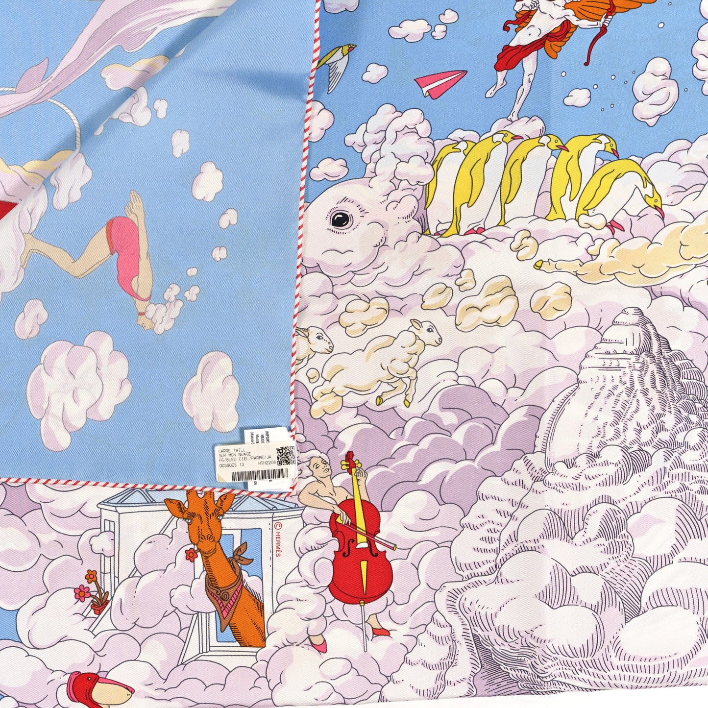 Silk Sur Mon Nuage Scarf 90 Bleu Ciel Parme Jaune