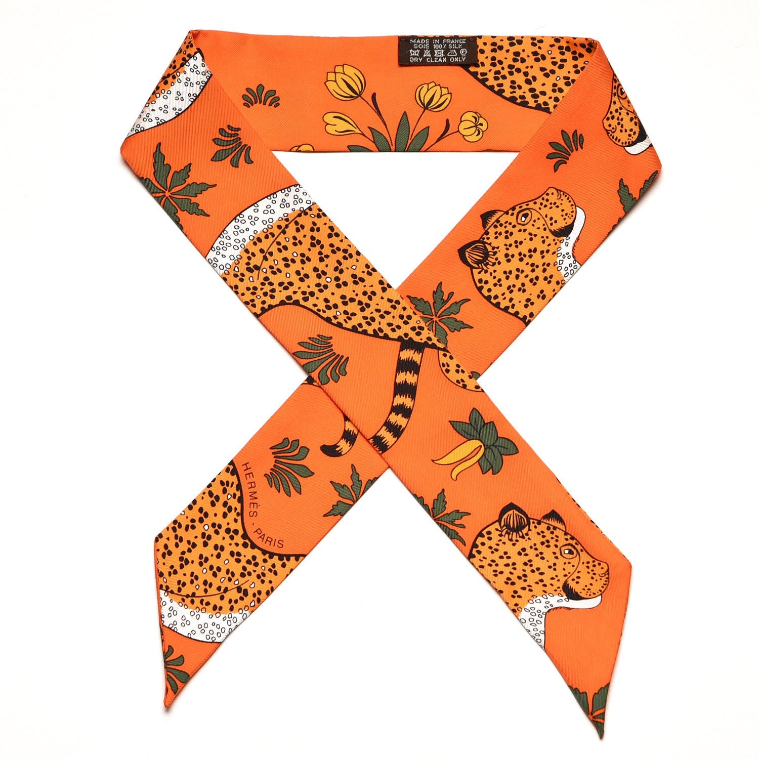 Hermes Silk Les Leopards Twilly Orange Abricot Vert 1 of 5