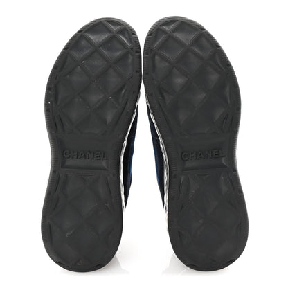 Chanel Suede Calfskin Velvet Grosgrain CC Sneakers 37 Navy Blue Black 6 of 10