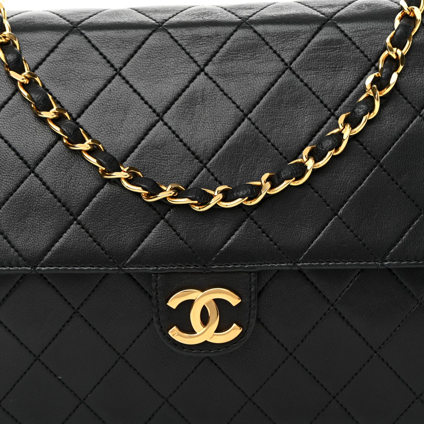 Lambskin Quilted Small Single Flap Bag Black