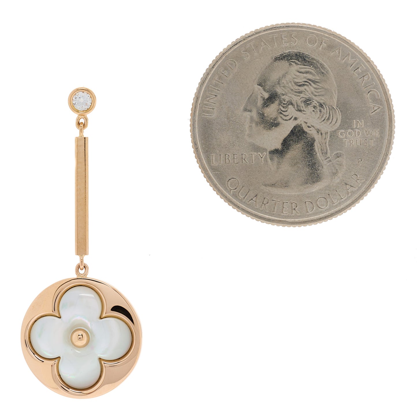 18K Pink Gold Diamond Mother of Pearl Color Blossom Long Single Earring