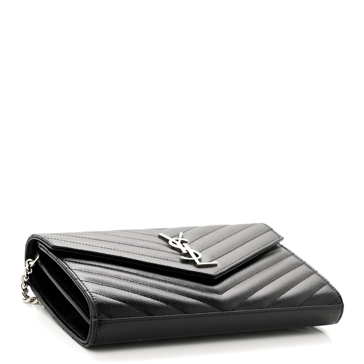 Grain De Poudre Matelasse Chevron Monogram Chain Wallet Black
