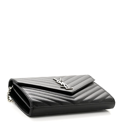 Saint Laurent Grain De Poudre Matelasse Chevron Monogram Chain Wallet Black 4 of 10
