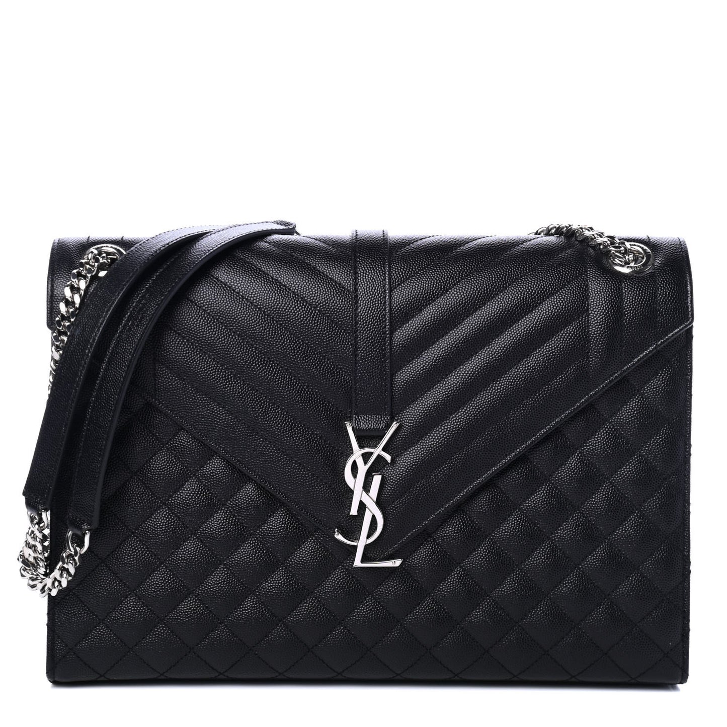 Grain De Poudre Textured Mixed Matelasse Large Triquilt Monogram Satchel Black