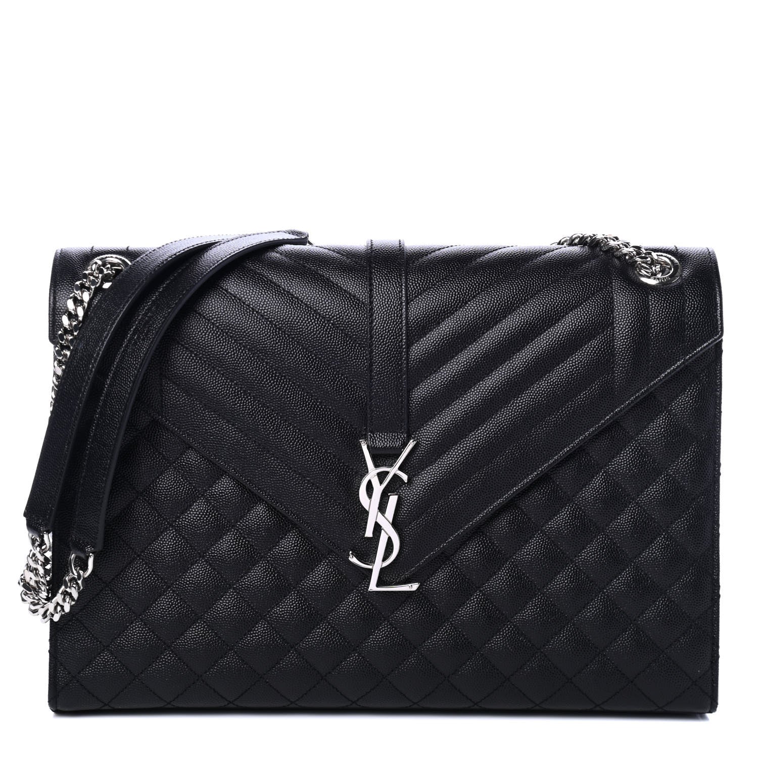 Saint Laurent Grain De Poudre Textured Mixed Matelasse Large Triquilt Monogram Satchel Black 1 of 4
