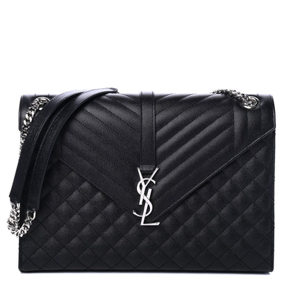 Saint Laurent Grain De Poudre Textured Mixed Matelasse Large Triquilt Monogram Satchel Black 1 of 4