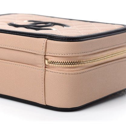 Chanel Caviar Quilted Medium CC Filigree Vanity Case Beige Black 7 of 11