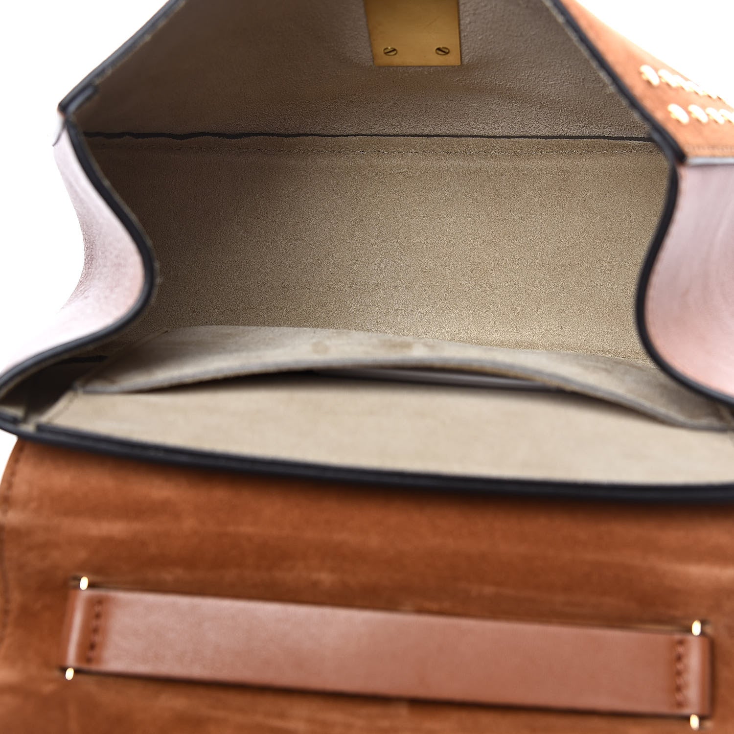 Chloe Suede Smooth Calfskin Studded Drew Shoulder Bag Caramel 5 of 11