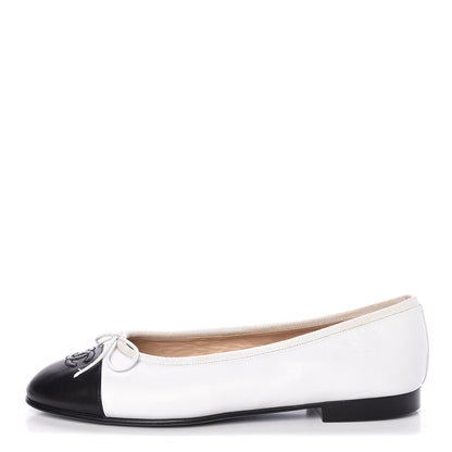 Chanel Lambskin Cap Toe Ballerina Flats 39 White Black 1 of 19