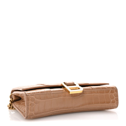 Balenciaga Shiny Calfskin Crocodile Embossed Hourglass Wallet on Chain Nude Beige 4 of 9